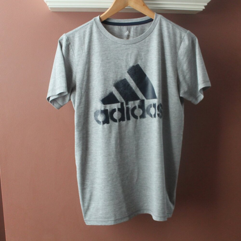 Adidas Climalite Boys Grey T Shirt Black Logo gray Size L 14/16